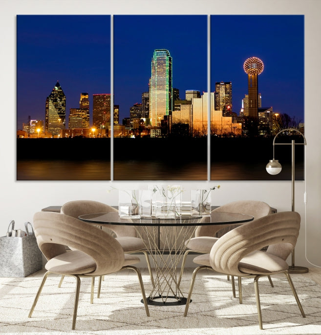 Dallas City Lights Night Blue Skyline Cityscape View Wall Art Impression sur toile