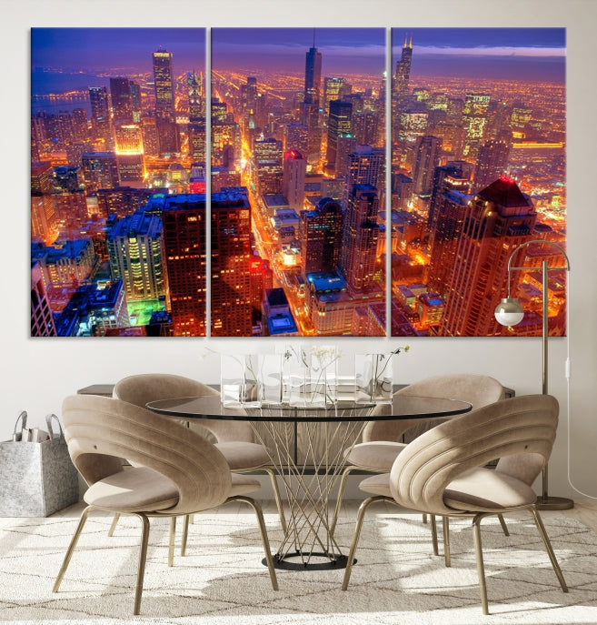 Chicago Wall Art Canvas Print Chicago City Night Canvas Print