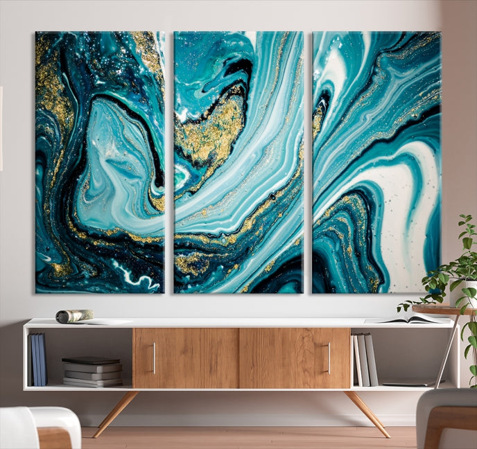 Turquoise Marble Fluid Effect Wall Art Abstract Canvas Wall Art Print