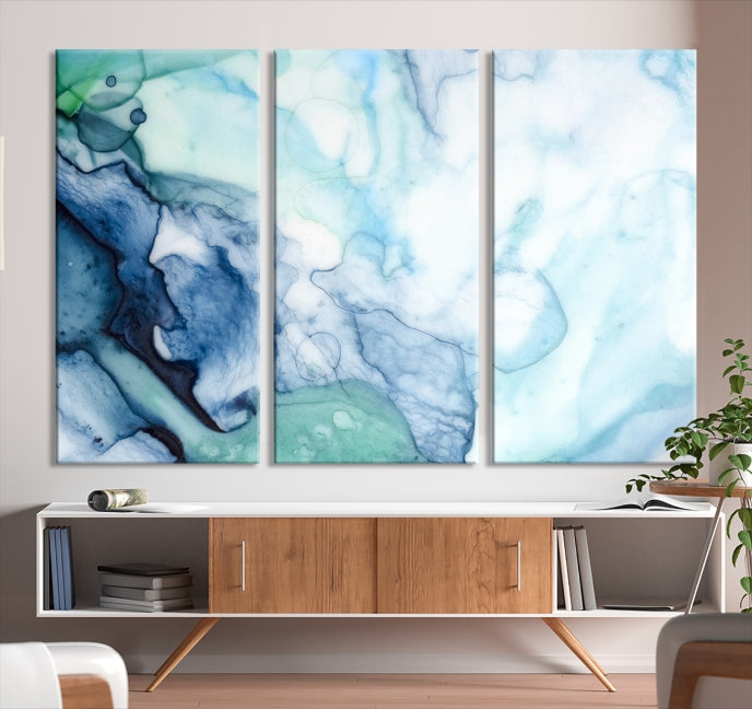 Blue and Green Marble Fluid Effect Wall Art Abstract Canvas Wall Art Print