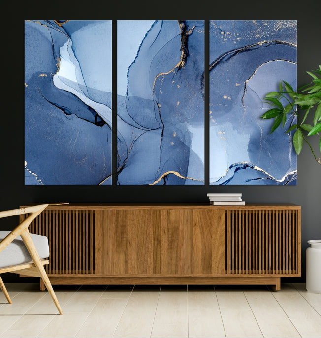 Blue Color Marble Fluid Effect Wall Art Abstract Canvas Wall Art Print