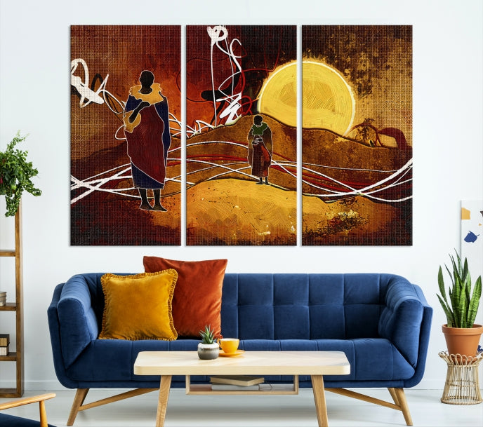 Sun and African People Wall Art Canvas Print