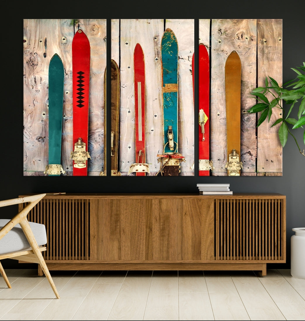 Wooden Rustic Old Skis Wall Art Canvas Print