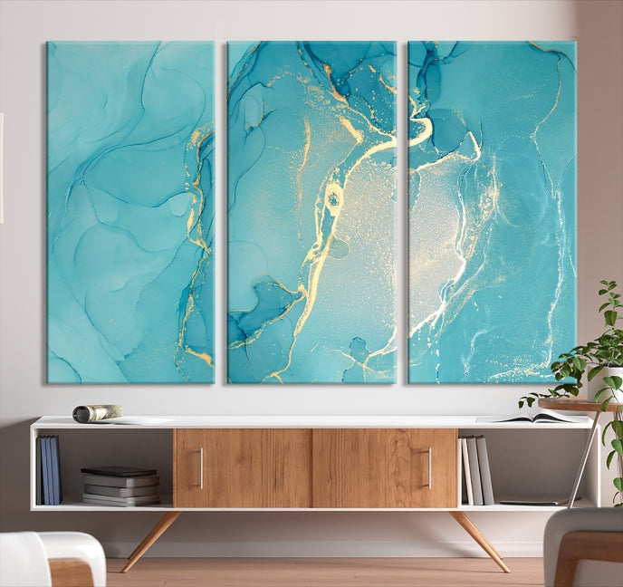 Turquoise Marble Fluid Effect Wall Art Abstract Canvas Print