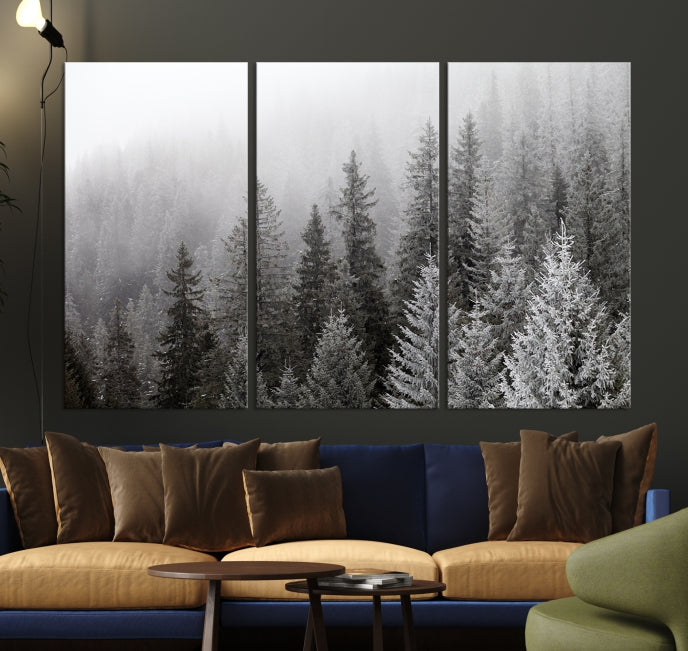 Big Foggy Forest and Misty Trees Forest Wall Art Canvas Print