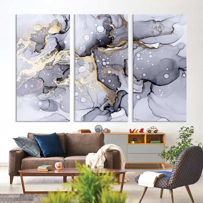 Gray Marble Fluid Effect Wall Art Abstract Canvas Wall Art Print