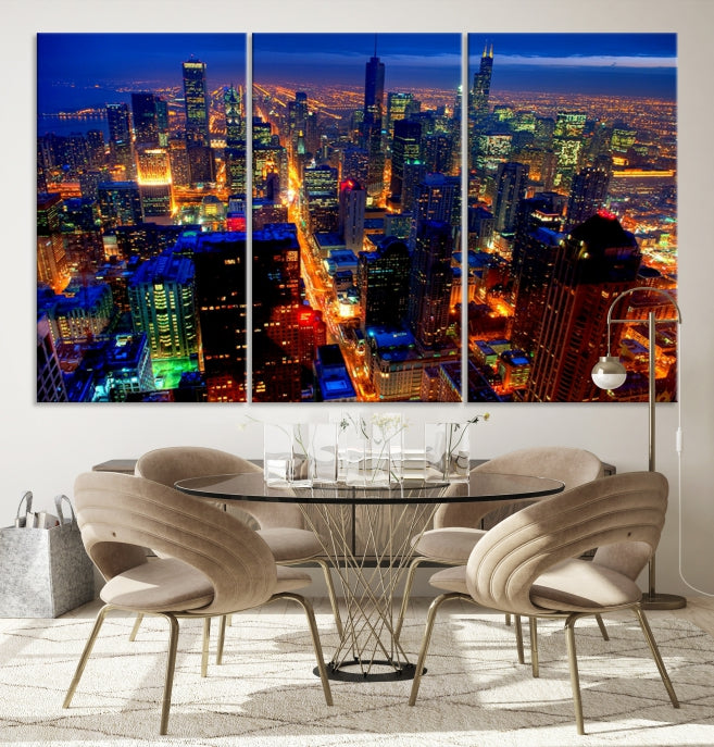 Chicago Wall Art Canvas Print Chicago City Night Canvas Print