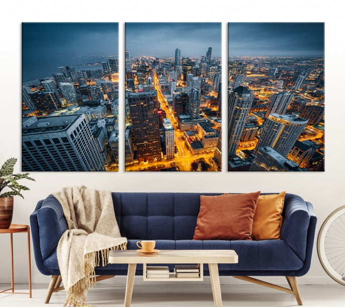 Chicago Wall Art Canvas Print Chicago City Night Canvas Print