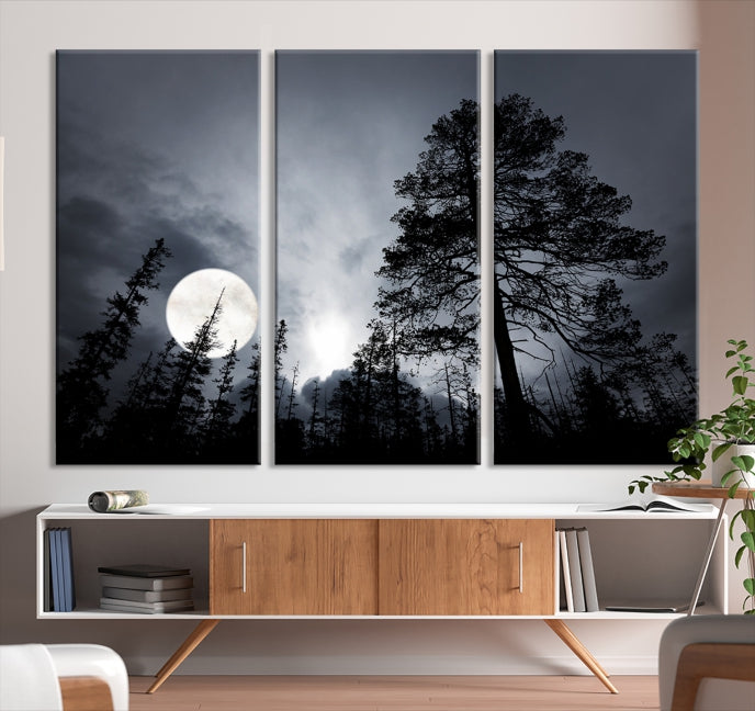 Impression sur toile d’art mural de lune et d’arbres