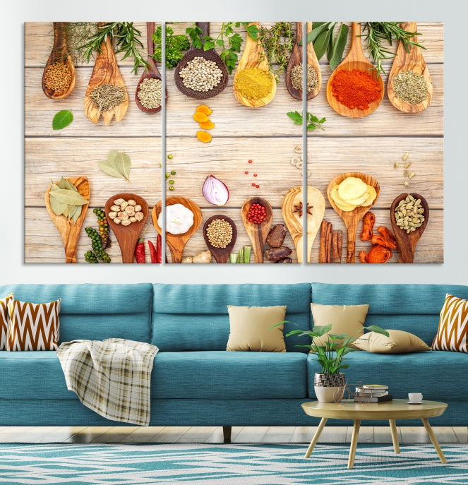 Lienzo decorativo para pared con especias de cocina en la mesa