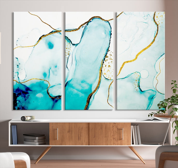 Turquoise Marble Fluid Effect Wall Art Abstract Canvas Wall Art Print