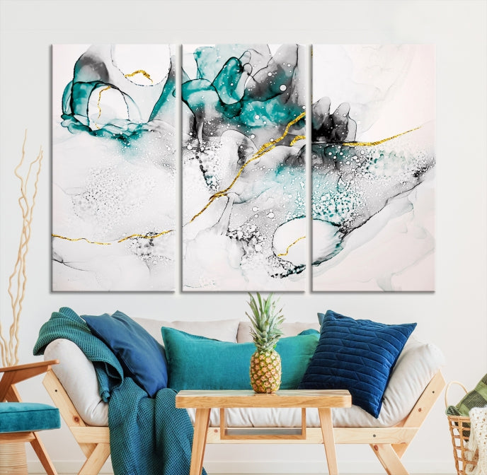 Green Marble Fluid Effect Wall Art Abstract Canvas Wall Art Print