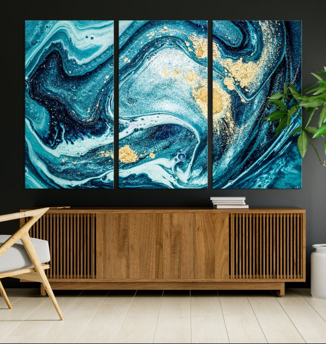 Turquoise Marble Fluid Effect Wall Art Abstract Canvas Wall Art Print