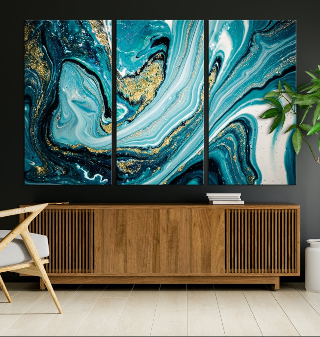 Turquoise Marble Fluid Effect Wall Art Abstract Canvas Wall Art Print