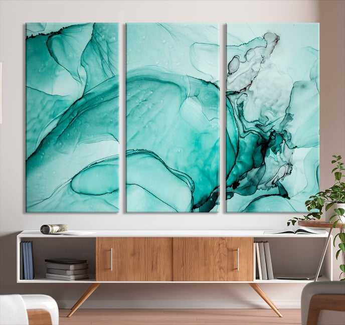 Efecto fluido de mármol verde, arte de pared grande, lienzo abstracto moderno, impresión artística de pared