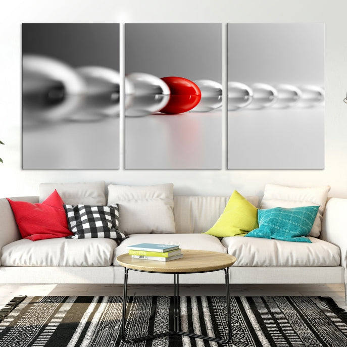 Art mural Boule rouge en boules grises Impression sur toile Art mural Noir Blanc Art différent