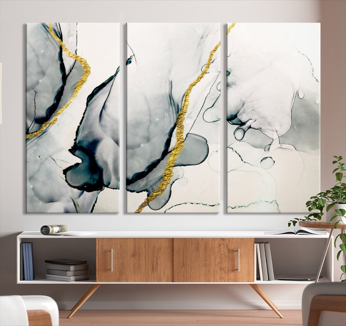 Gray Marble Fluid Effect Wall Art Abstract Canvas Wall Art Print