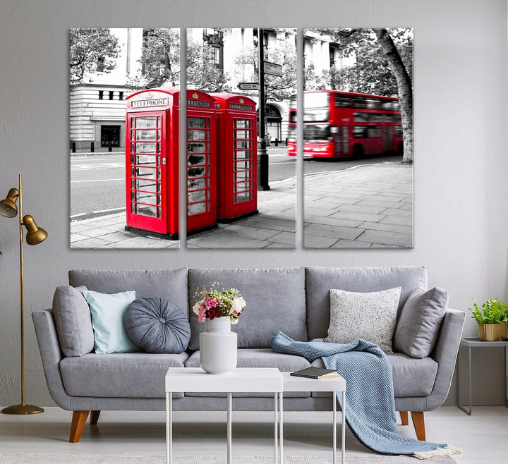 London Red Bus and Phone Club Wall Art, Red Bus Red Telephone Club, London Night Canvas Print