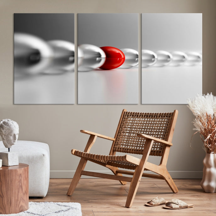 Art mural Boule rouge en boules grises Impression sur toile Art mural Noir Blanc Art différent