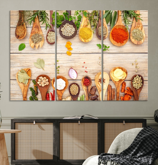 Lienzo decorativo para pared con especias de cocina en la mesa