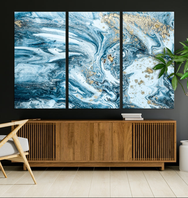 Ice Blue Marble Fluid Effect Wall Art Abstract Canvas Wall Art Print