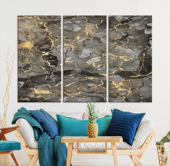 Brown Yellow Marble Fluid Effect Wall Art Abstract Canvas Wall Art Print