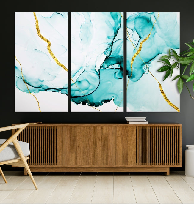 Turquoise Marble Fluid Effect Wall Art Abstract Canvas Wall Art Print