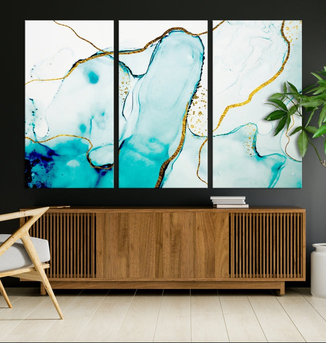 Turquoise Marble Fluid Effect Wall Art Abstract Canvas Wall Art Print