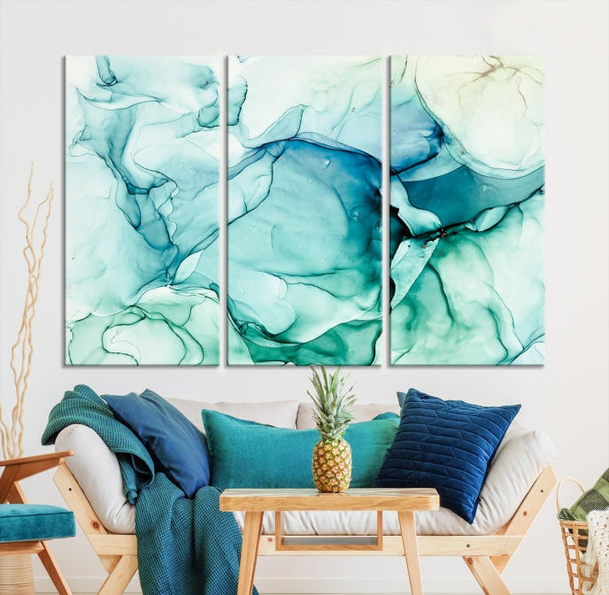 Turquoise Marble Fluid Effect Wall Art Abstract Canvas Wall Art Print