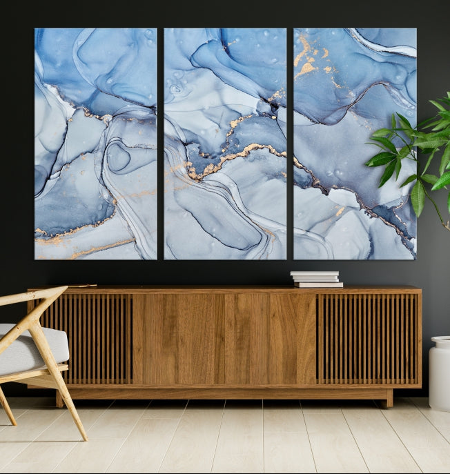 Ice Blue Marble Fluid Effect Wall Art Abstract Canvas Wall Art Print