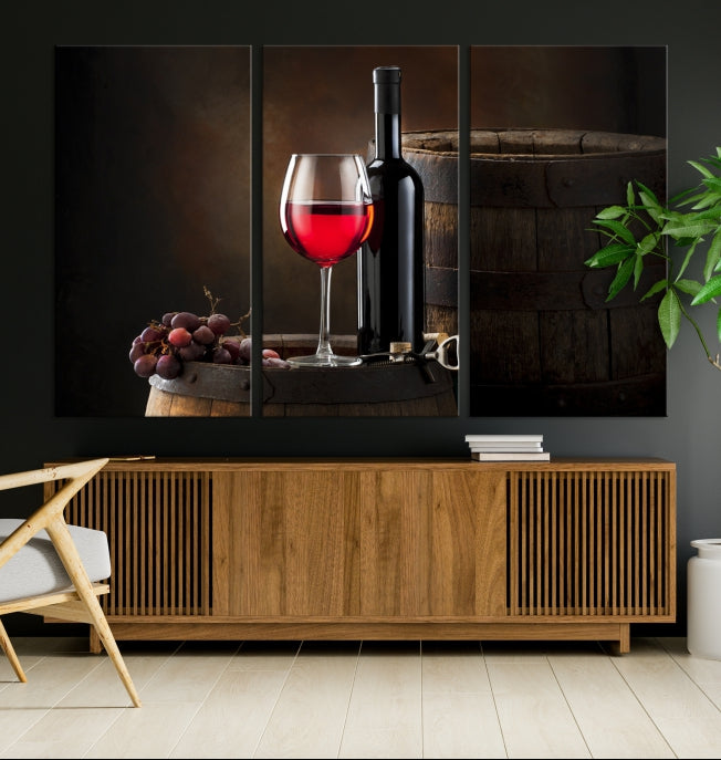 Vin rouge et bouteille Impression sur toile