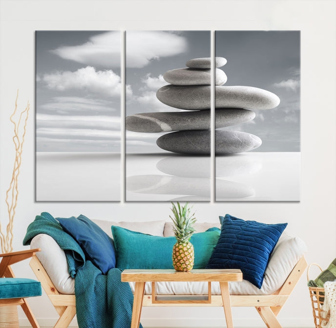 Still Life Black and White Zen Stones Wall Art Canvas Print