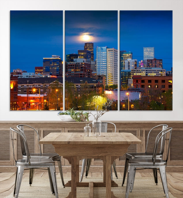 Denver City Lights Night Blue Skyline Cityscape View Wall Art Impression sur toile