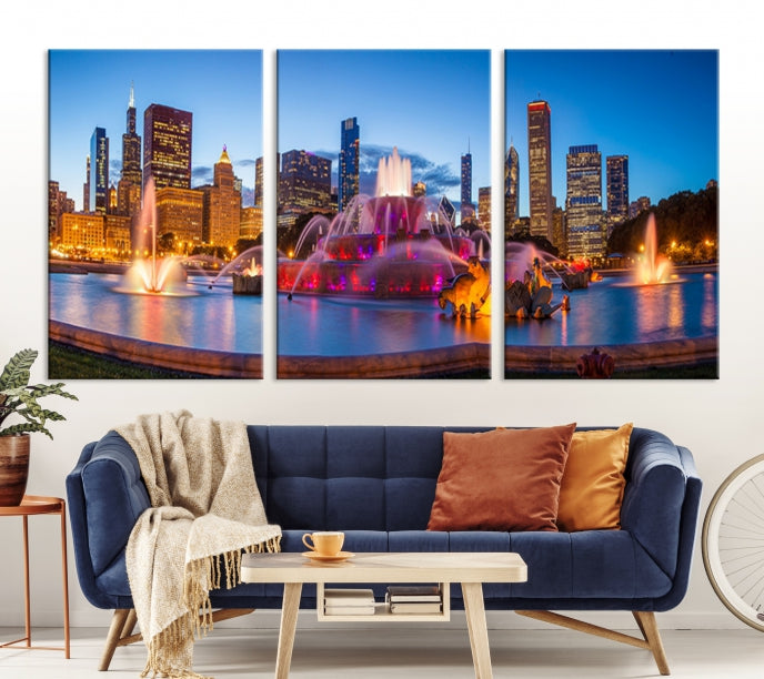 Chicago Wall Art Canvas Print Chicago City Night Canvas Print