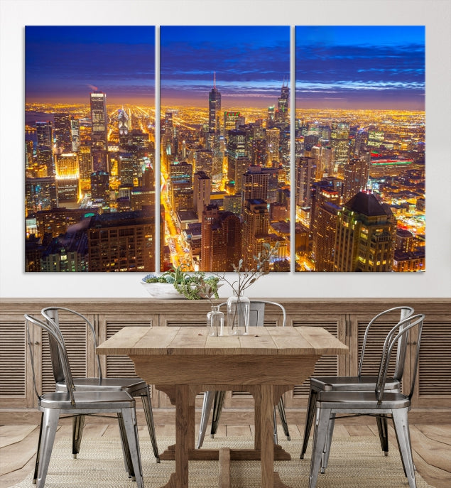 Chicago Wall Art Canvas Print Chicago City Night Canvas Print