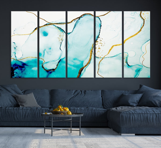 Turquoise Marble Fluid Effect Wall Art Abstract Canvas Wall Art Print