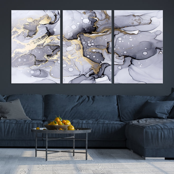 Gray Marble Fluid Effect Wall Art Abstract Canvas Wall Art Print