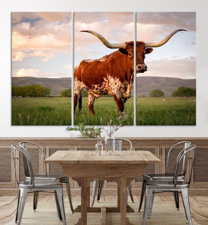 Longhorn Texas Cow Canvas Wall Art Print Images d’animaux sur toile de coton originale