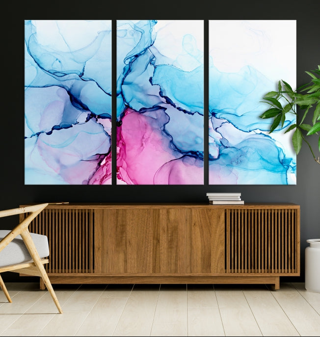 Blue and Pink Marble Fluid Effect Wall Art Abstract Canvas Wall Art Print