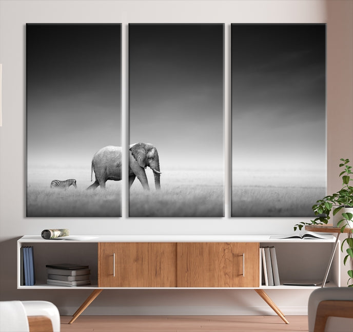 Lienzo decorativo para pared grande con diseño de elefante y cebra