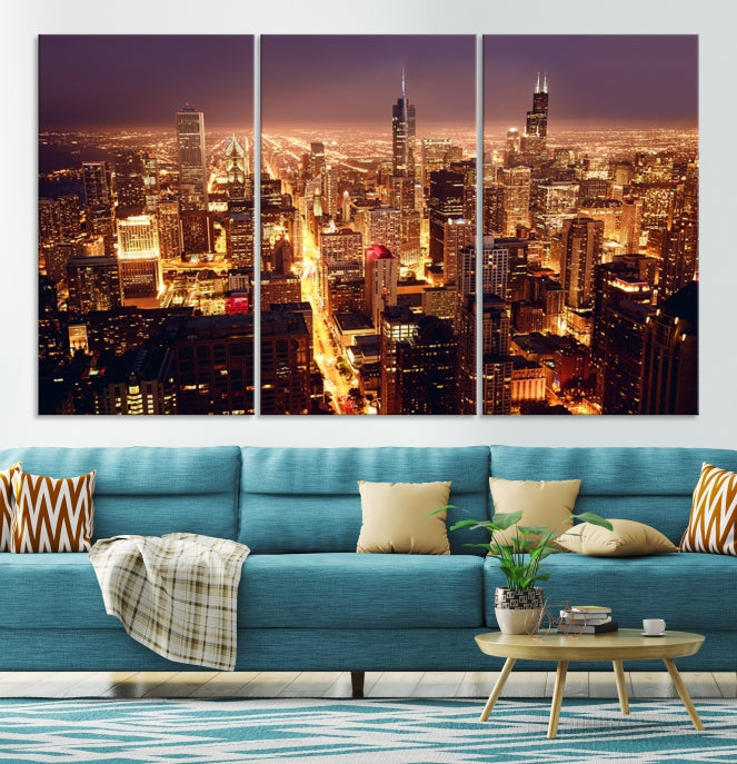 Chicago Wall Art Canvas Print Chicago City Night Canvas Print