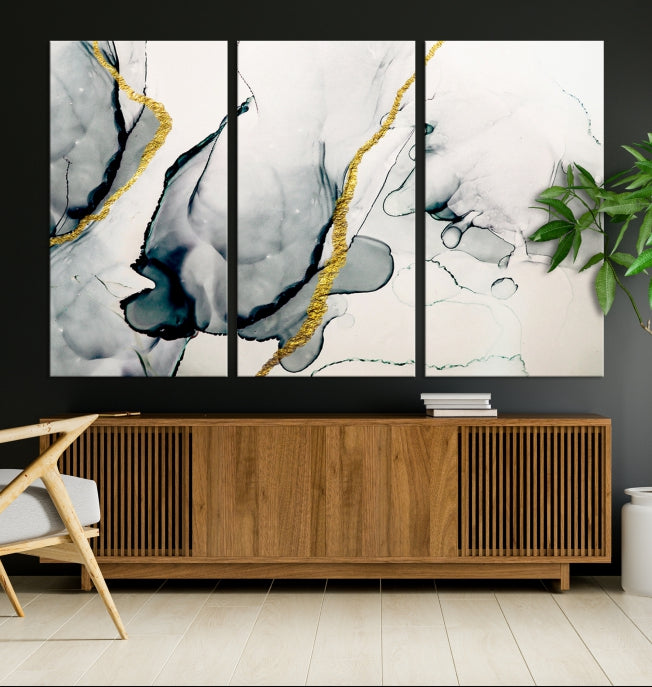 Gray Marble Fluid Effect Wall Art Abstract Canvas Wall Art Print