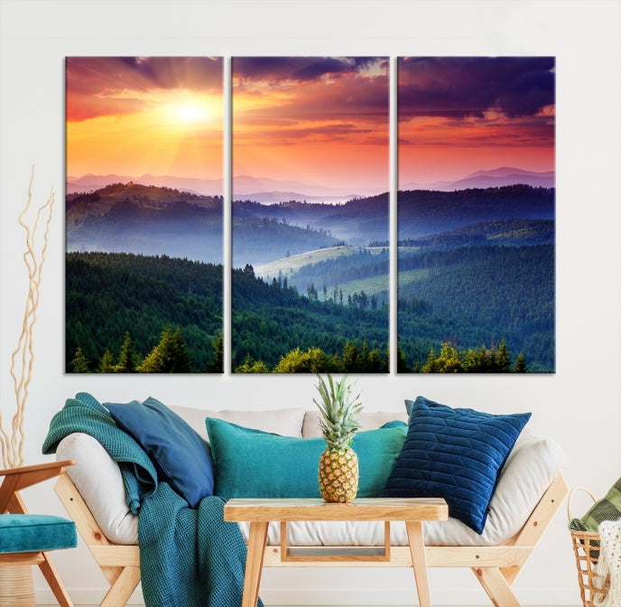 Impression sur toile d’art mural de montagne et de coucher du soleil