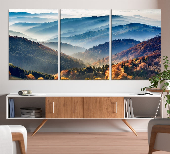 Lienzo decorativo para pared grande con bosque de montañas y otoño