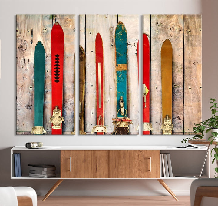 Wooden Rustic Old Skis Wall Art Canvas Print