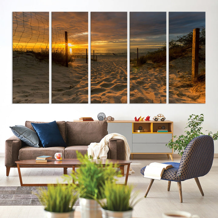 Fascinante lienzo de playa camino a la puesta de sol, arte de pared grande, playa, océano, puesta de sol, impresión en lienzo, playa tropical, puesta de sol, fotografía, lienzo para sala de estar, dormitorio, comedor, enmarcado listo para colgar