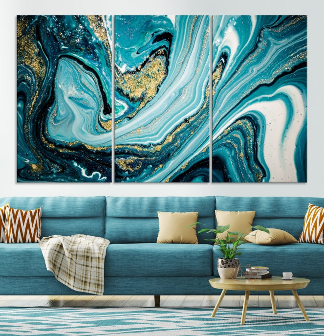 Turquoise Marble Fluid Effect Wall Art Abstract Canvas Wall Art Print