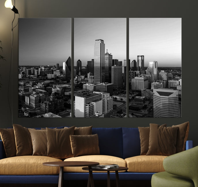 Skyline de la ciudad de Dallas Arte de pared en blanco y negro Paisaje urbano Lienzo