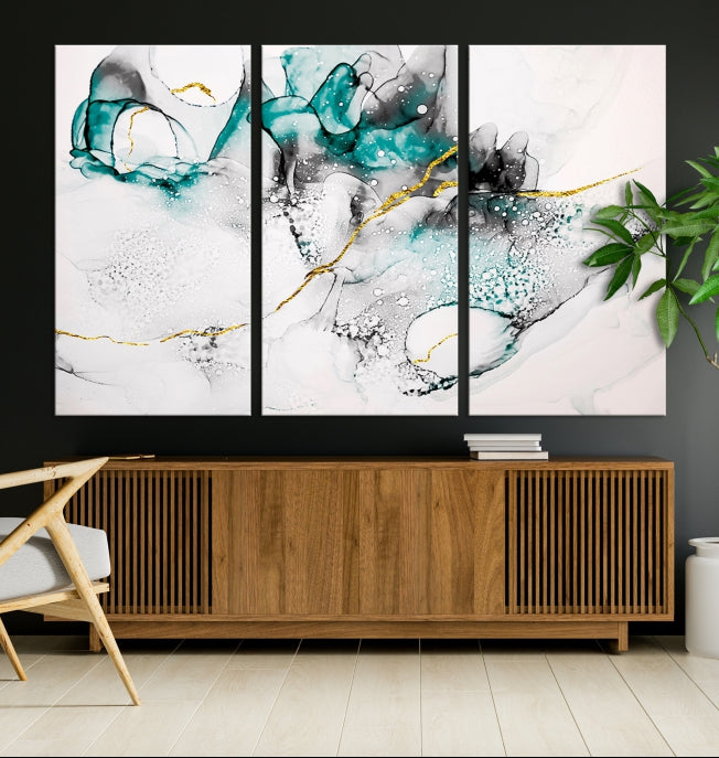 Green Marble Fluid Effect Wall Art Abstract Canvas Wall Art Print