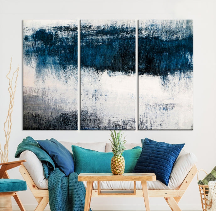 Impression d’art mural sur toile abstraite bleu marine et blanc